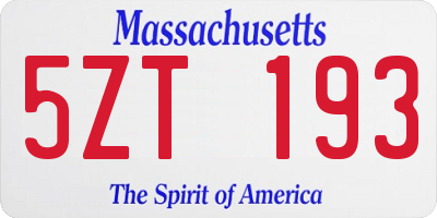 MA license plate 5ZT193