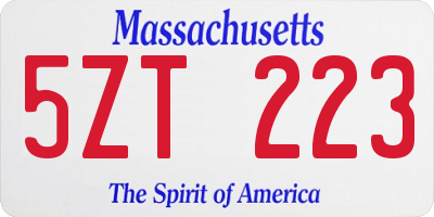 MA license plate 5ZT223