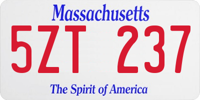 MA license plate 5ZT237