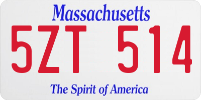 MA license plate 5ZT514