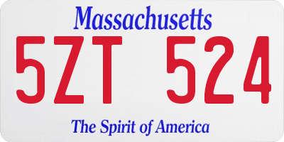 MA license plate 5ZT524