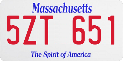 MA license plate 5ZT651