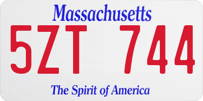 MA license plate 5ZT744