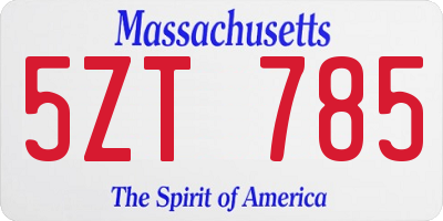 MA license plate 5ZT785