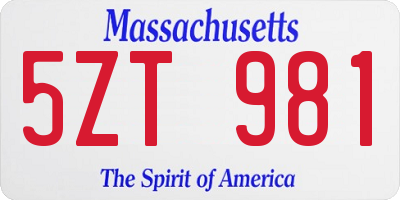 MA license plate 5ZT981