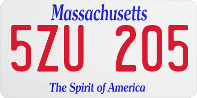 MA license plate 5ZU205