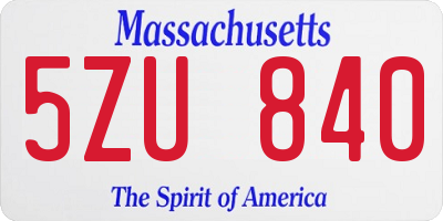 MA license plate 5ZU840