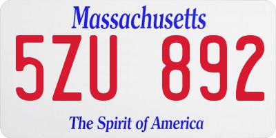 MA license plate 5ZU892