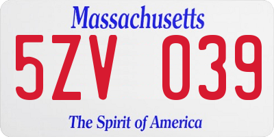 MA license plate 5ZV039
