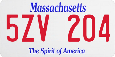 MA license plate 5ZV204