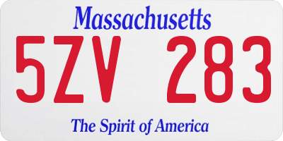 MA license plate 5ZV283