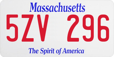 MA license plate 5ZV296