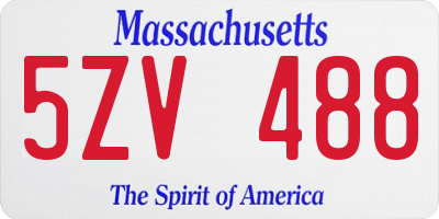 MA license plate 5ZV488