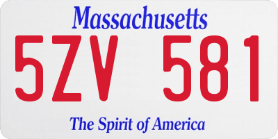 MA license plate 5ZV581