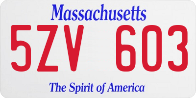 MA license plate 5ZV603