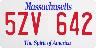 MA license plate 5ZV642