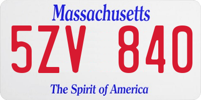 MA license plate 5ZV840