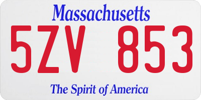 MA license plate 5ZV853