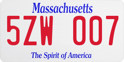 MA license plate 5ZW007