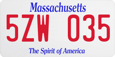 MA license plate 5ZW035