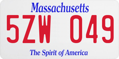 MA license plate 5ZW049