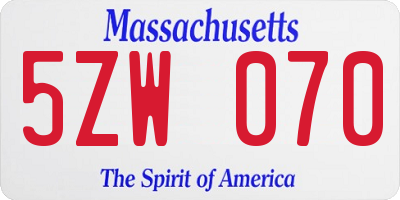 MA license plate 5ZW070