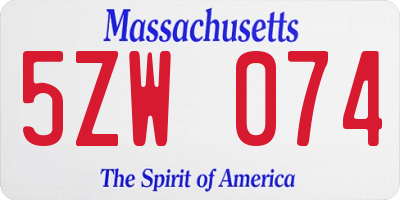MA license plate 5ZW074