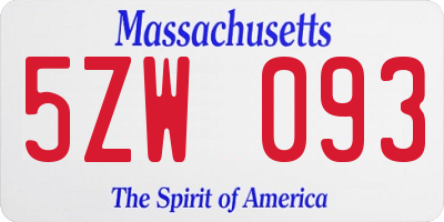 MA license plate 5ZW093
