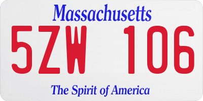 MA license plate 5ZW106