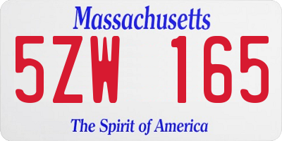 MA license plate 5ZW165