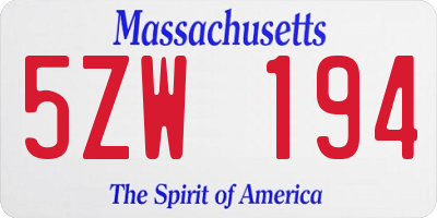 MA license plate 5ZW194