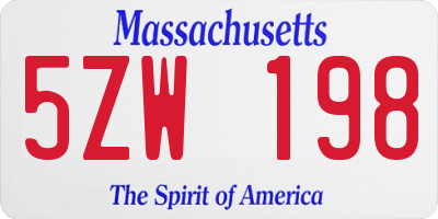 MA license plate 5ZW198