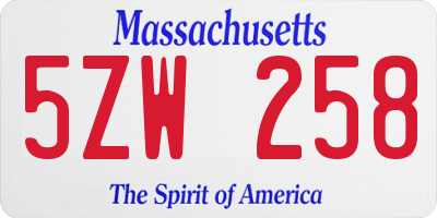 MA license plate 5ZW258