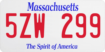 MA license plate 5ZW299