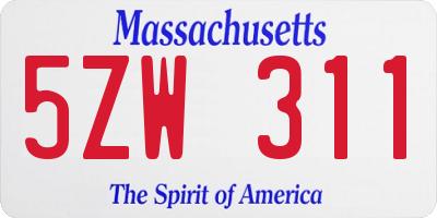 MA license plate 5ZW311
