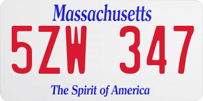 MA license plate 5ZW347