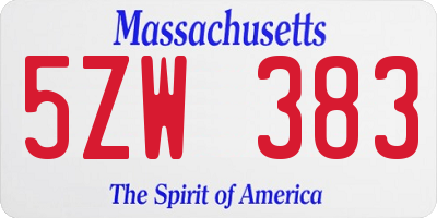 MA license plate 5ZW383