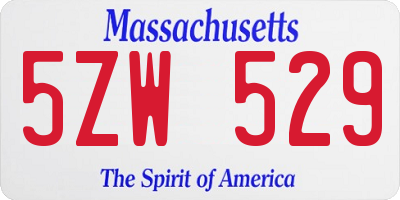 MA license plate 5ZW529