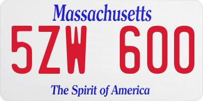 MA license plate 5ZW600