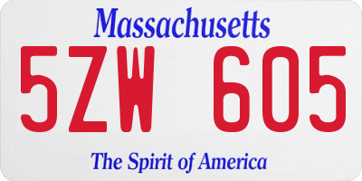 MA license plate 5ZW605