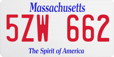 MA license plate 5ZW662