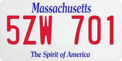 MA license plate 5ZW701