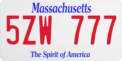 MA license plate 5ZW777