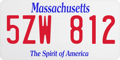 MA license plate 5ZW812