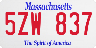 MA license plate 5ZW837