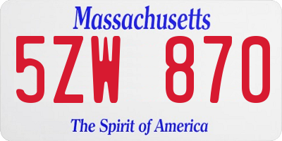 MA license plate 5ZW870