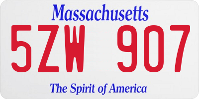 MA license plate 5ZW907