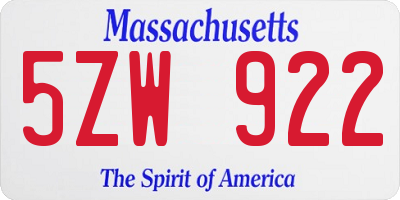 MA license plate 5ZW922