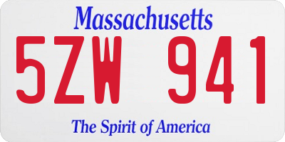 MA license plate 5ZW941