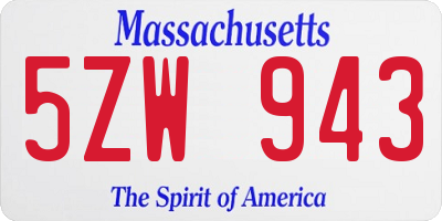 MA license plate 5ZW943